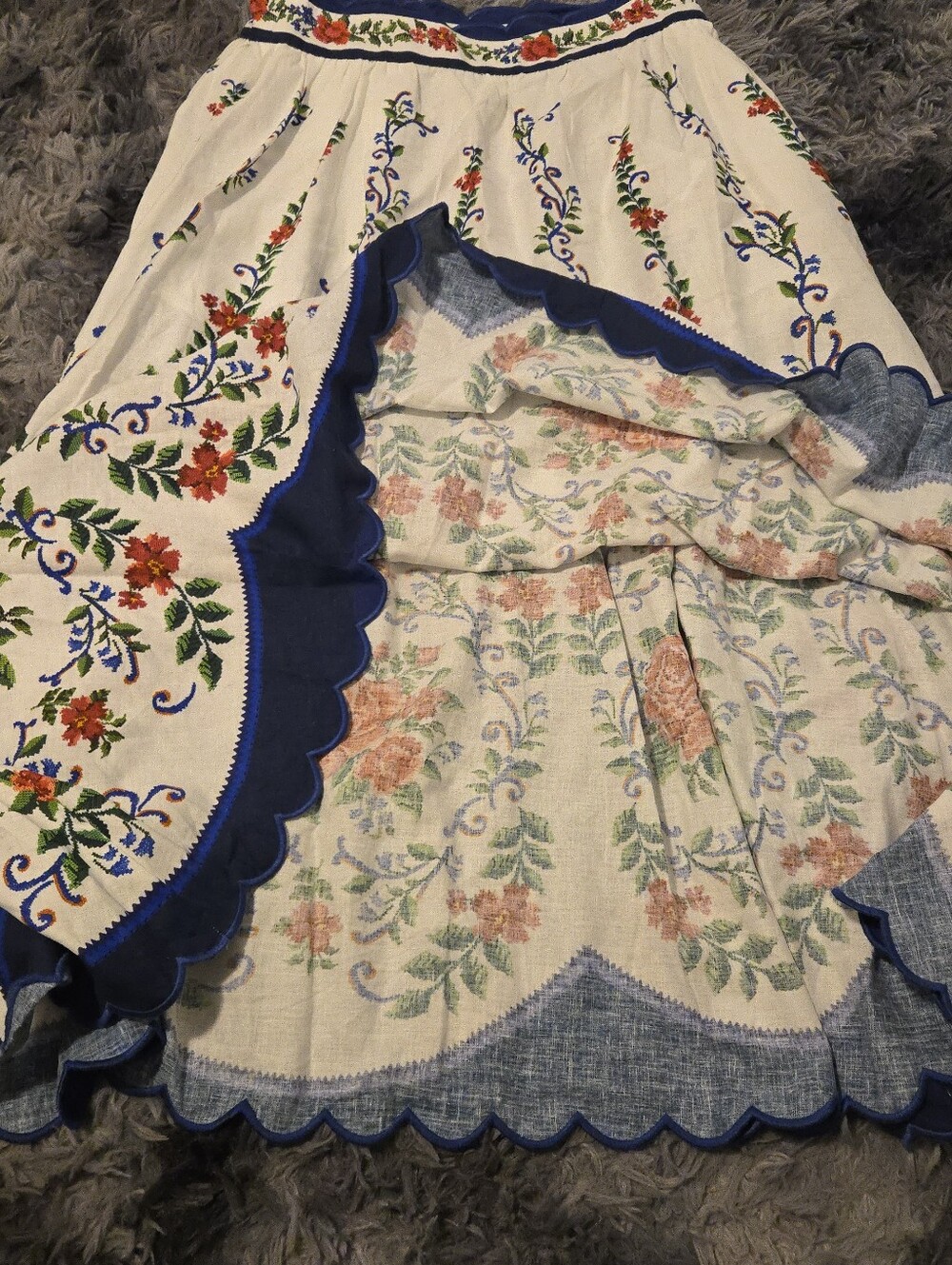 FARM RIO Flower Tapestry Off White Linen Blend Midi Maxi Skirt Scallop Size M NW - Picture 6 of 8